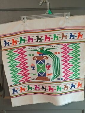 Handwoven Folk Textile with Colorful Motif